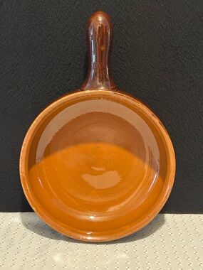 Vulcania No 13 Glazed Terracotta Shallow Clay Cook Pot Pan With Handle